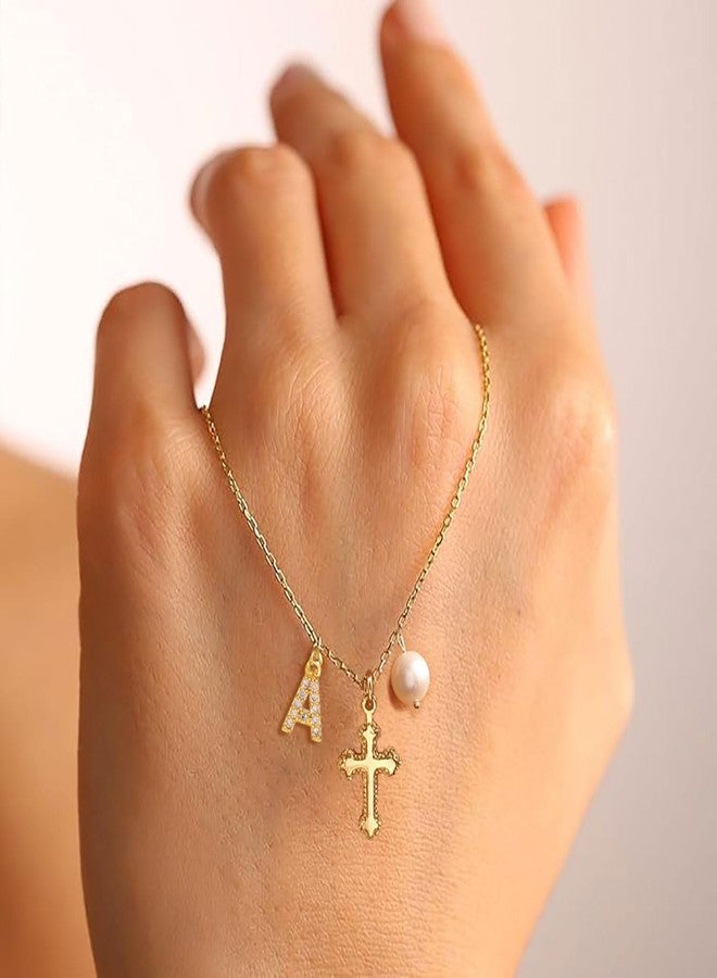 ENASAL Cross Pearl Necklace for Girls, First Communion Baptism Confirmation Little Girls Jewelry Gifts for Teenage Daughter Best Friend, Initial Necklace Christian Gifts for Women -A - Image 5